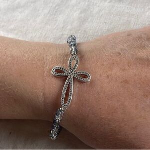 Silver Cross Bracelet with Blue Accents